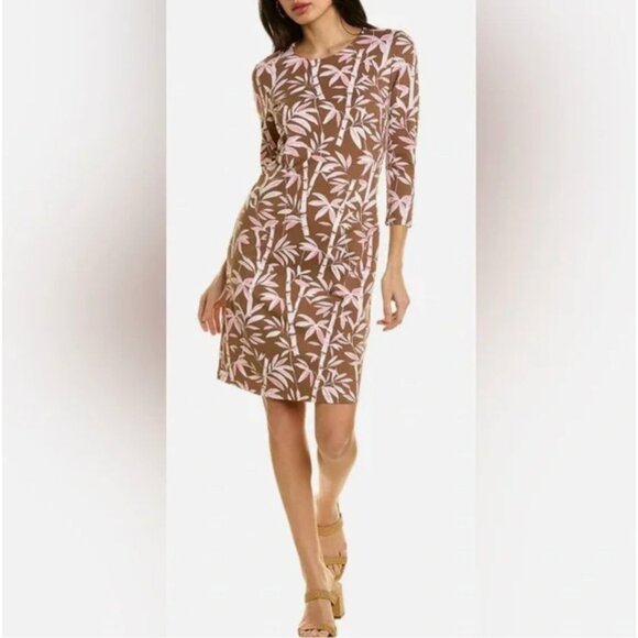J.McLaughlin Brown/Pink Bamboo Grove Catalina Cloth Dress Women's Size Large Exc - Picture 1 of 5